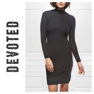 ☰ SOLD ☰ Bodycon Ribbed Sweater Dress Knit Black